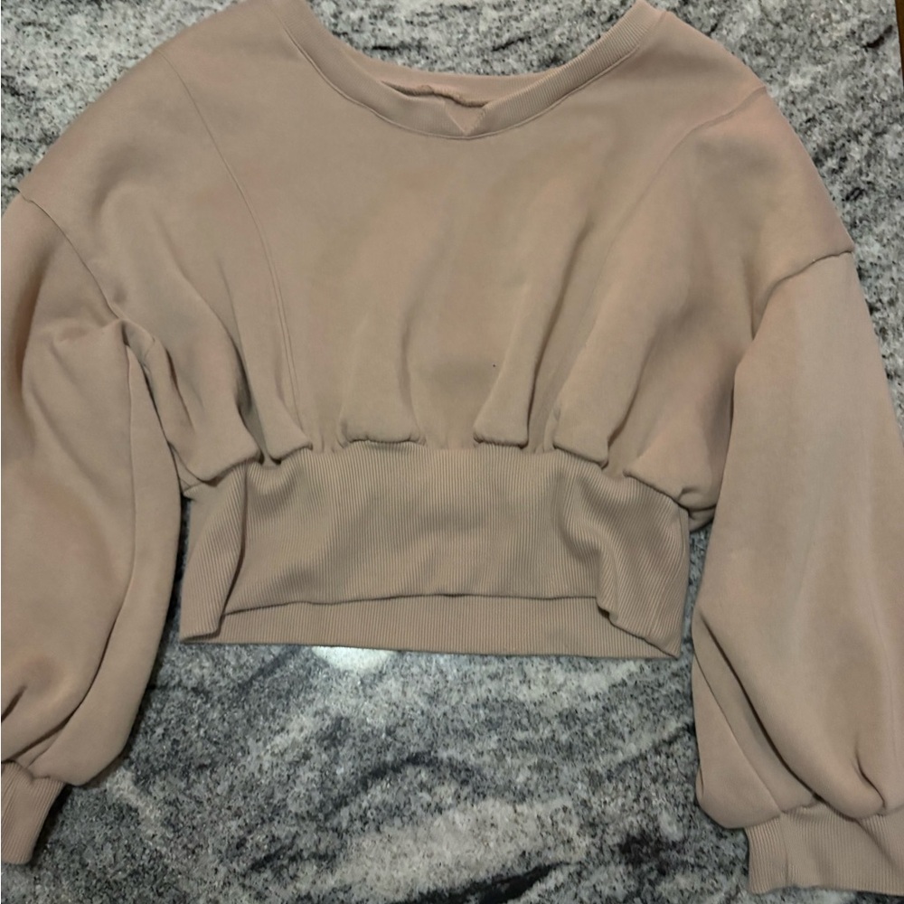 Chic Tan Cropped Sweatshirt